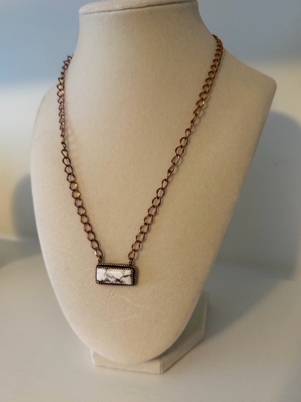 White Horse Turquoise and Copper Pendant Bar Necklace